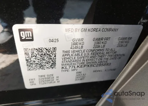 2025 Chevrolet Trax Fwd Activ z USA, uszkodzony, nr VIN KL77LKEPXSC285893